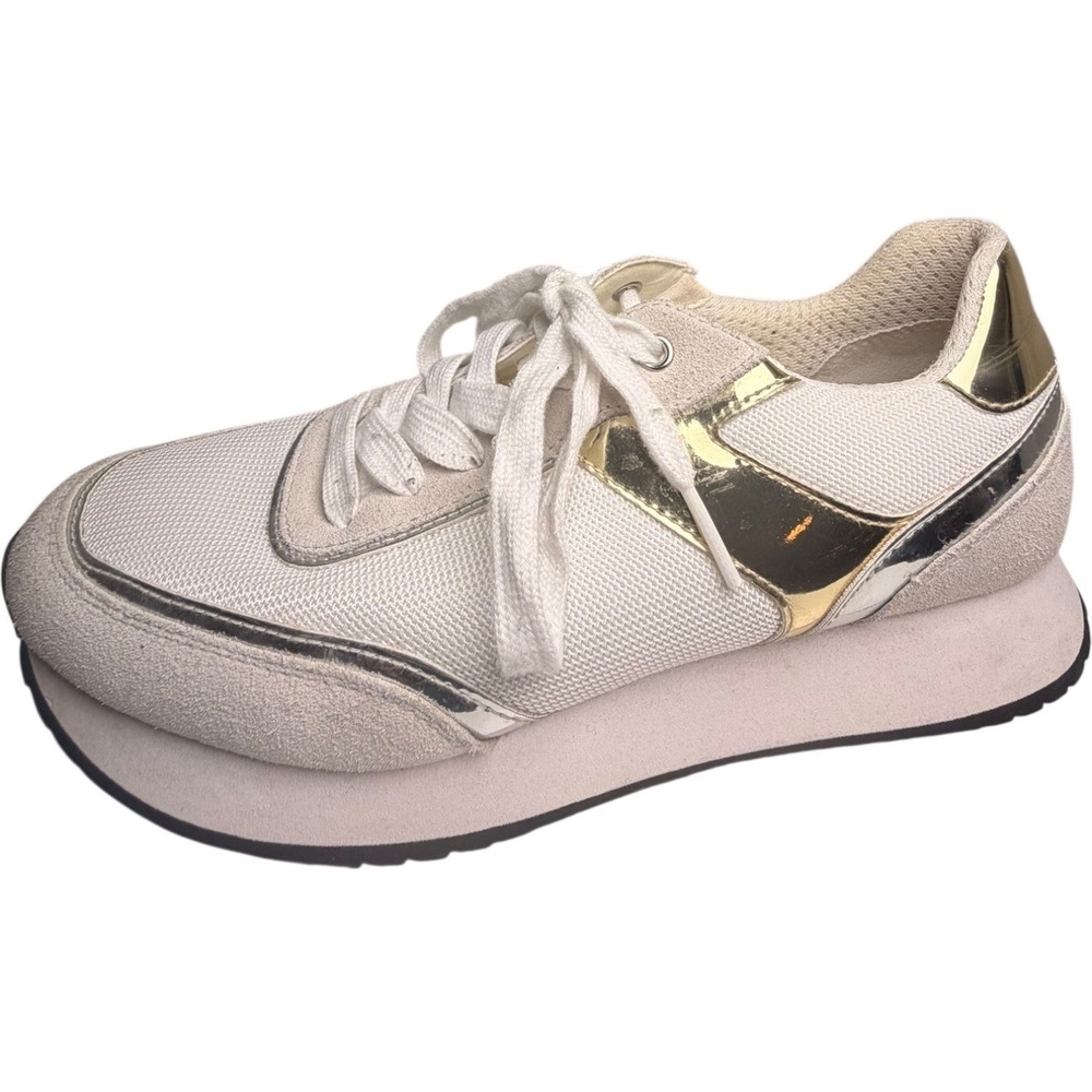 Geox Respira Women's Sneakers Size 10 White Gold Canvas Breathable Comfort‎